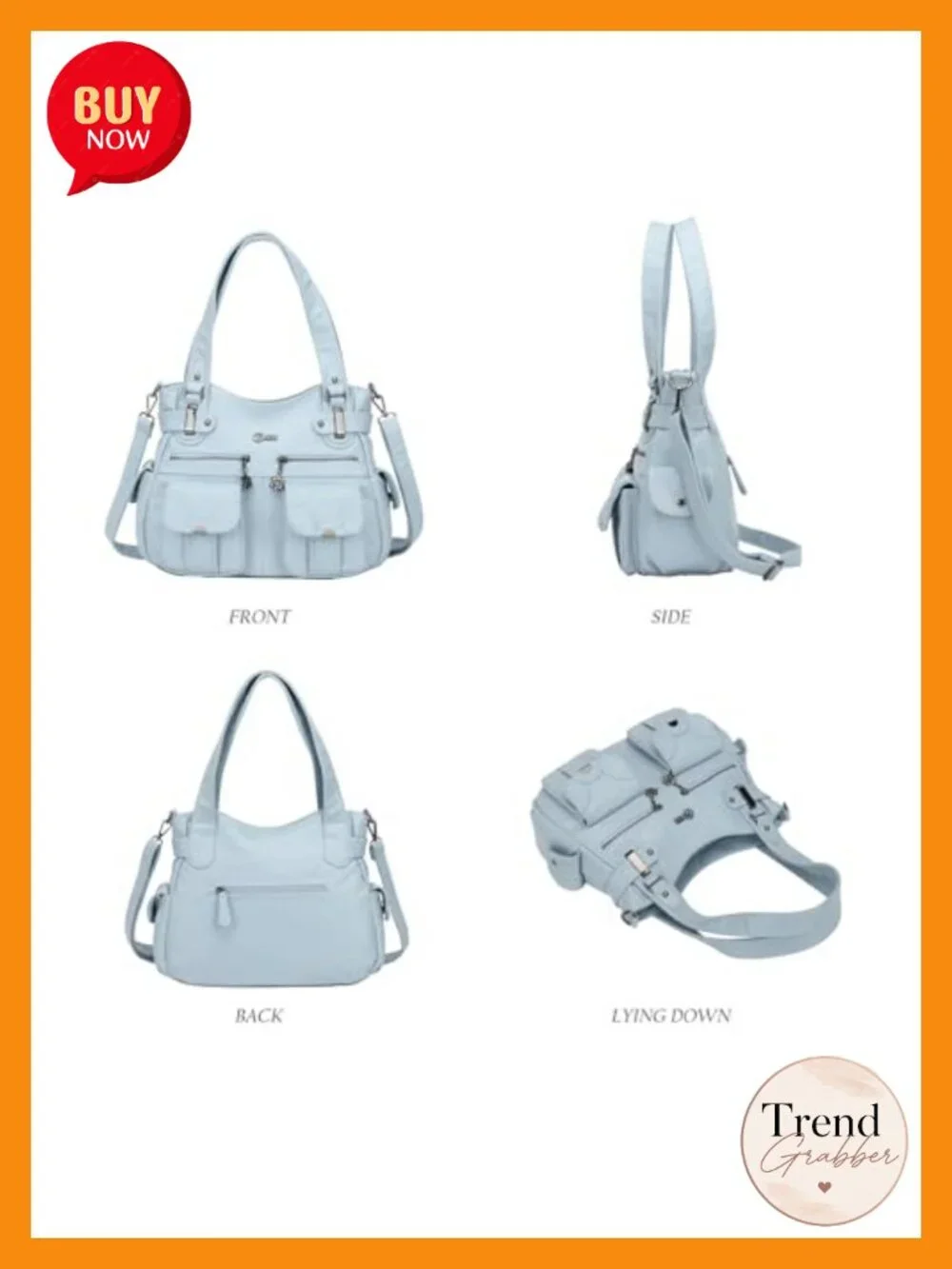 Large Hobo Tote PU Leather Multi-Pocket Shoulder Bag with Adjustable Strap